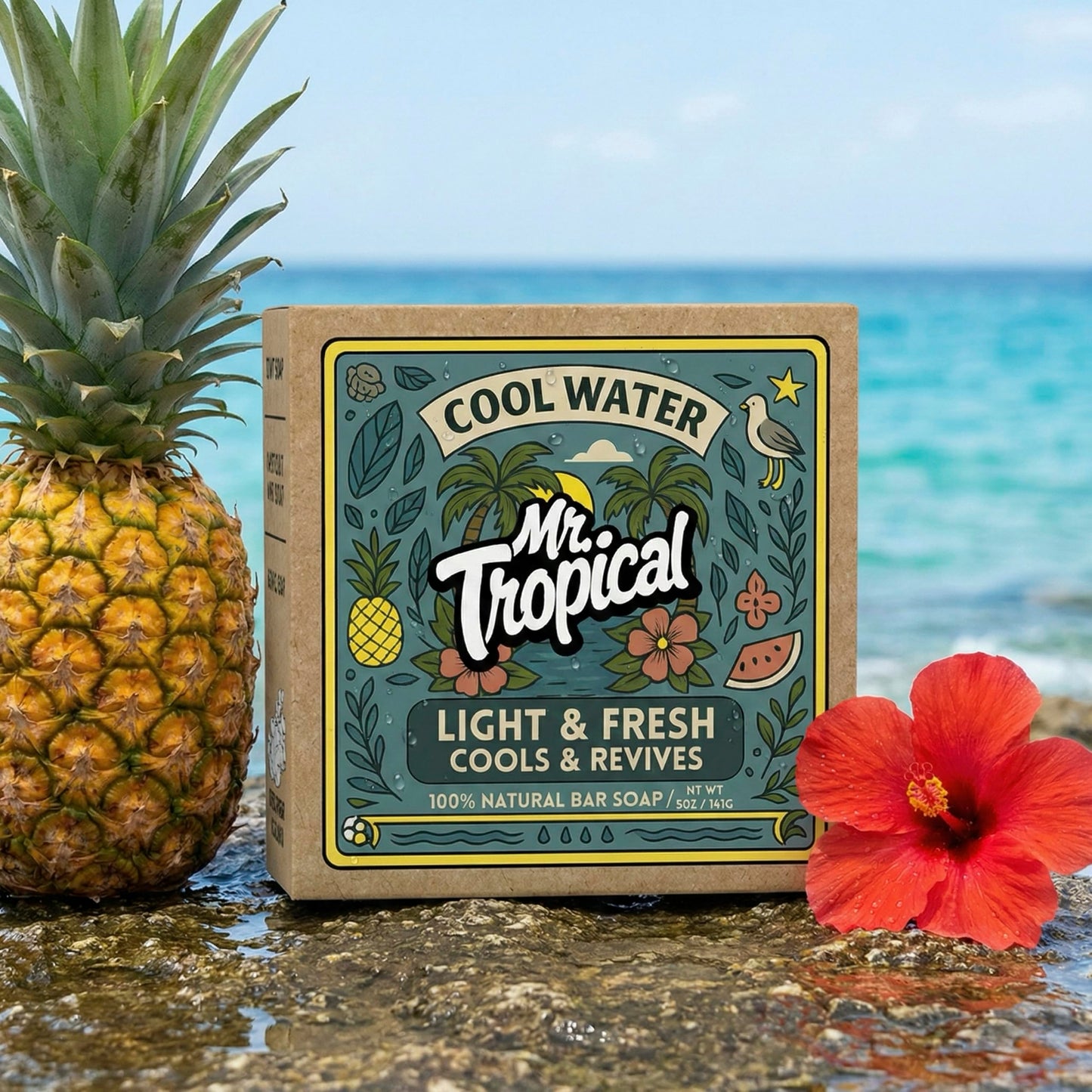Mr. Tropical Naturals Cool Water Bar Soap for Men | 5 oz Single Bar | Cold Process | Artisan Soap