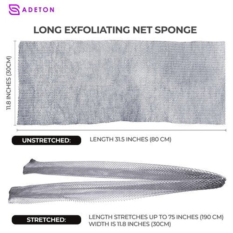 Adeton African Net Sponge, Authentic, Real, Black Owned, Exfoliating Bath Wash Cloth, Long Sponge, Body Exfoliator, Sapo, Shower Bath Accessories, Back Foot Scalp Scrub, Flat Dead Skin Remover (Grey)