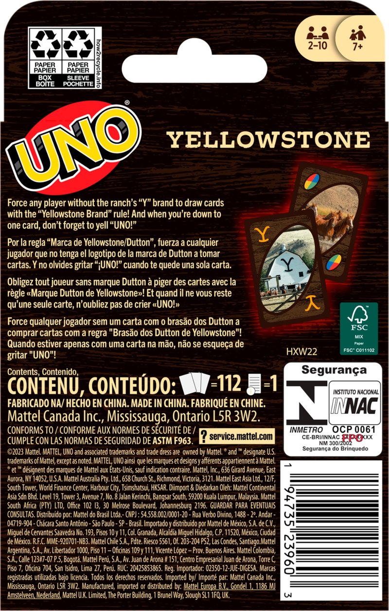 Mattel Games UNO Yellowstone Card Game for Kids, Adults, Families & Parties with Deck & Special Rule Inspired by The TV Show