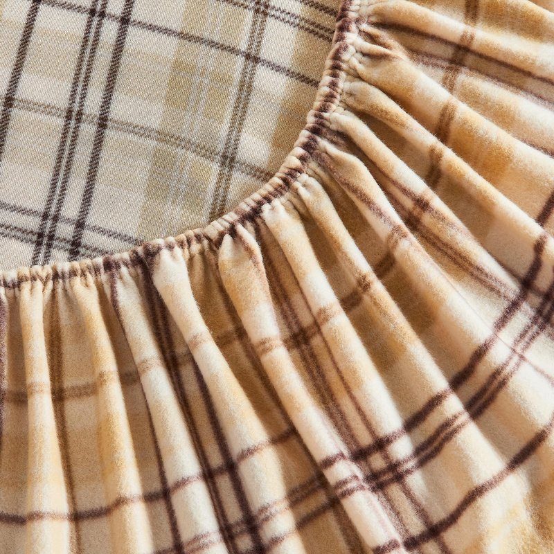 HYPREST Flannel Sheets King Size, Plaid Sheets Double Brushed, Camel Beige Plaid Warm Bed Sheets Winter Fuzzy Bedding
