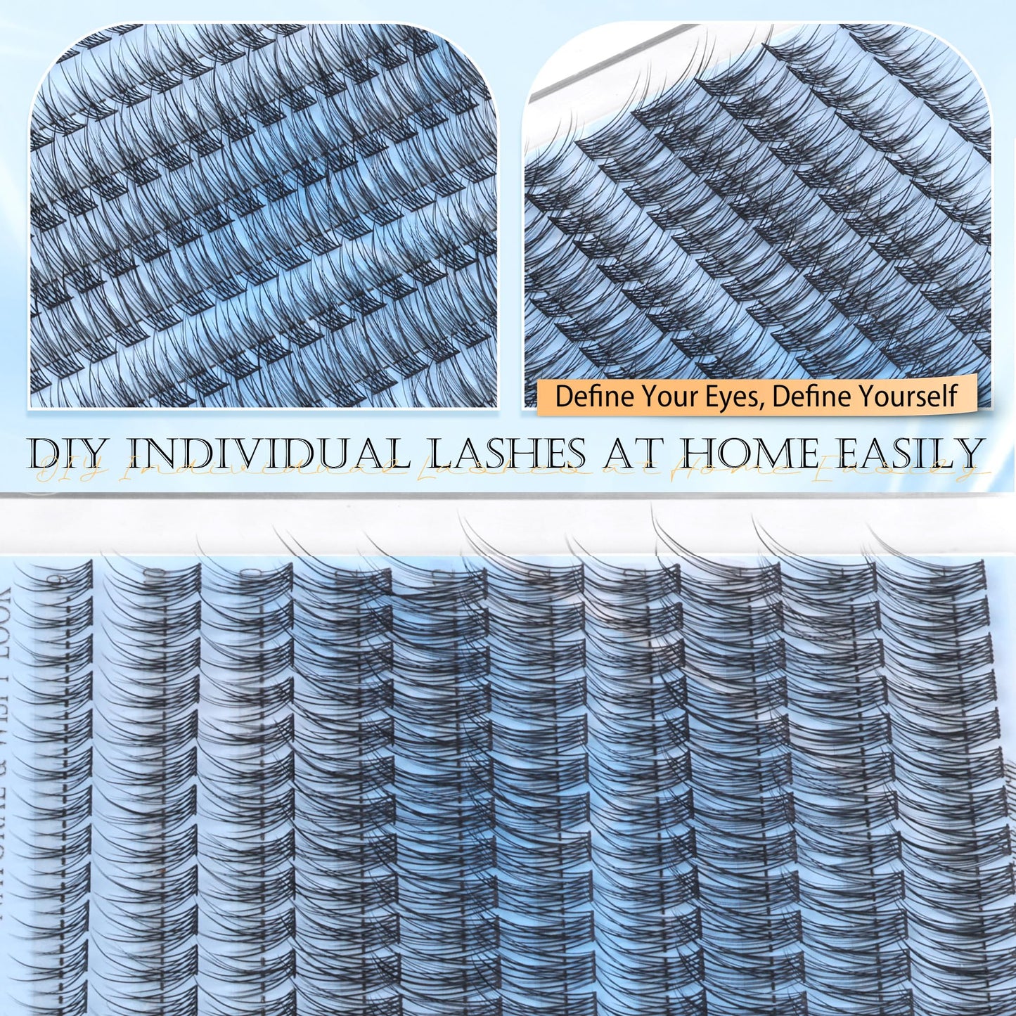 PHKERATA Natural Lash Clusters Wispy Eyelash Clusters C Curl Lashes Clusters 200Pcs Individual Lashes DIY Cluster Eyelash Extensions with Soft Lash Band, 9-14 mm Mix