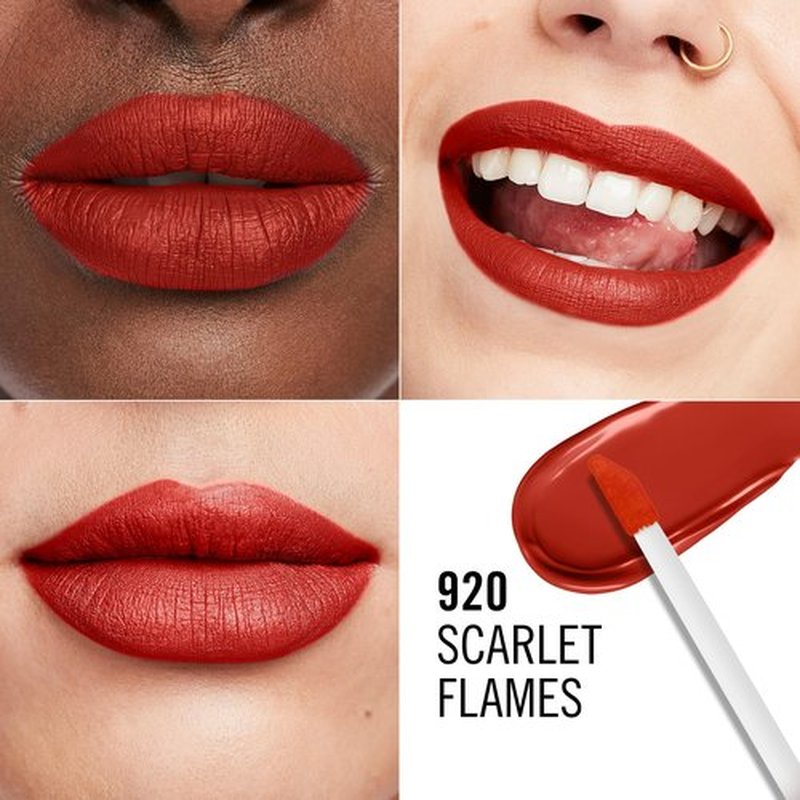 Rimmel London Lasting Mega Matte Liquid Lipstick, Long-Lasting, Hydrating, Vegan Formula - 920 - Scarlet Flames, 0.25oz