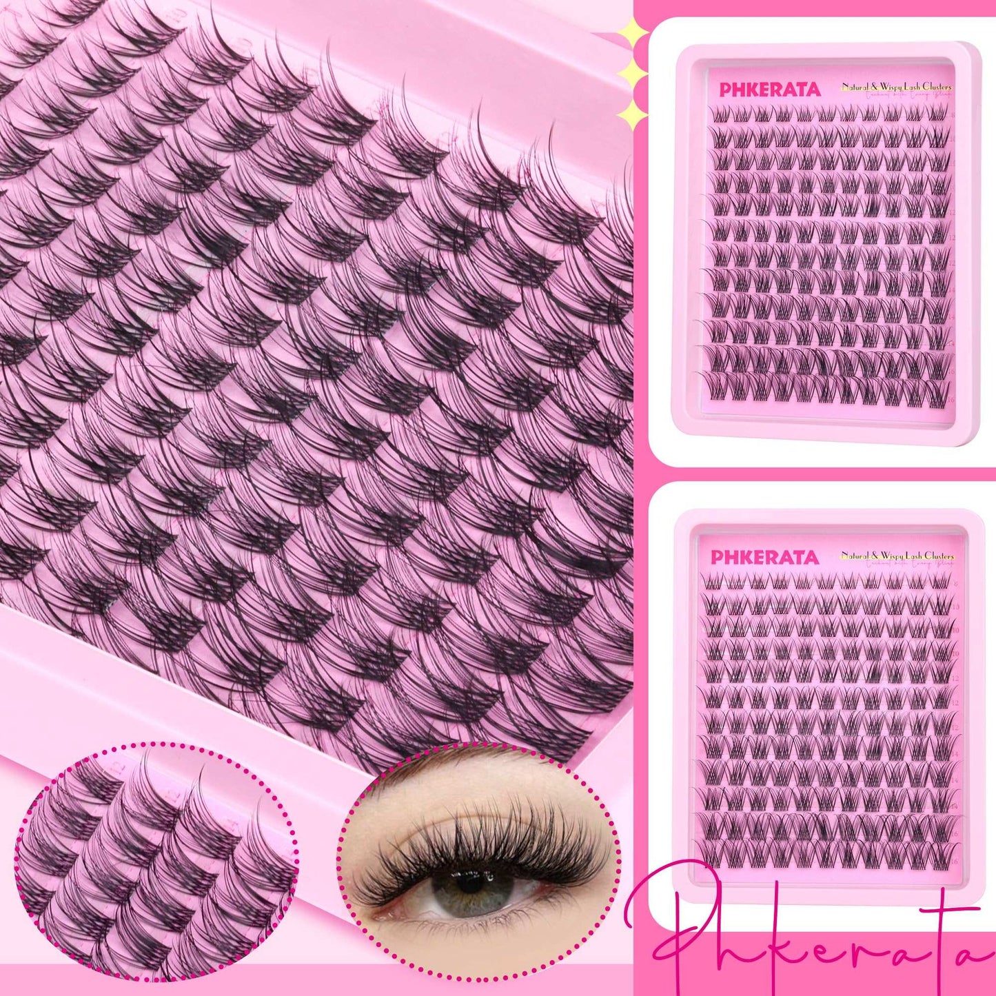 PHKERATA Wispy Lash Clusters Invisible Band Eyelash Clusters Natural Lashes Clusters 120 pcs C Curl Cluster Eyelash Extensions Ultra Thin Clear Band Individual Lashes at Home, 8-16mm