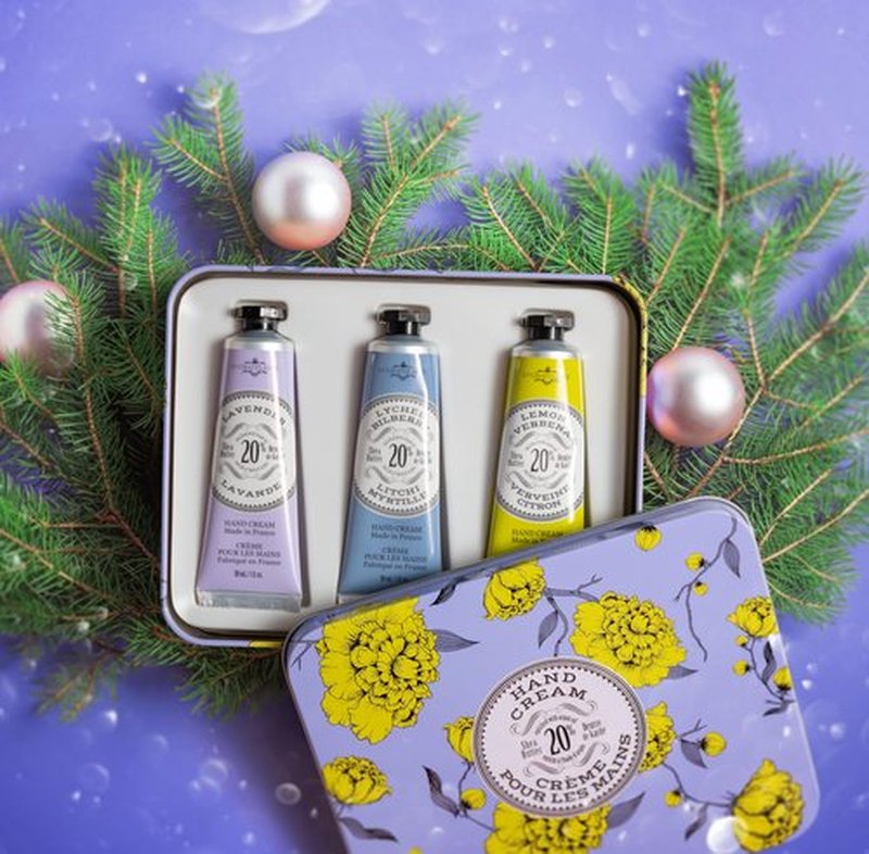 La Chatelaine Hand Cream Trio Tin, Mothers Day Gift Set, Natural Hand Lotion, Made in France with 20% Organic Shea Butter, Nourishing (Lavender, Lychee Bilberry & Lemon Verbena) 3 x 1 fl oz