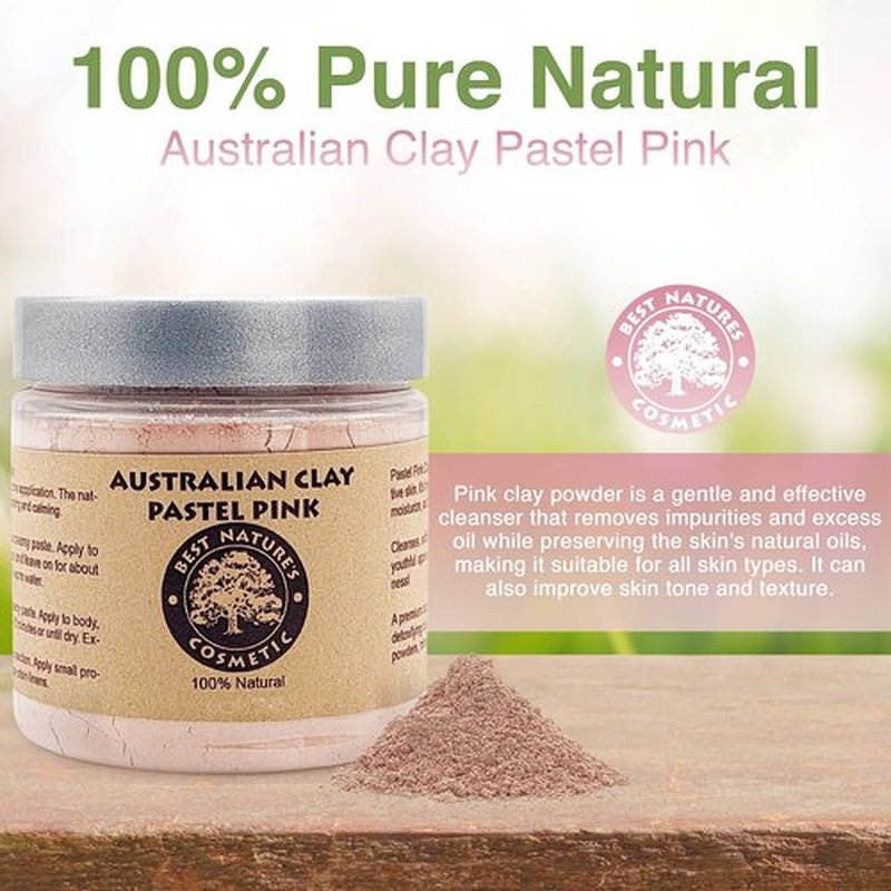 Best Nature's Australian Pastel Pink Clay 100% Pure Natural 8 fl oz - Natural Exfoliating & Detoxifying Facial Scrub - Organic Clay Powder for Face Masks, Body Soaps, Bath Bombs, Makeup, Lotions