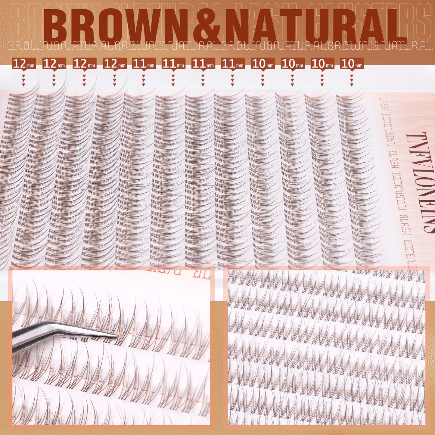 TNFVLONEINS Brown Lash Clusters Natural Cluster Eyelash Extensions Wispy Individual Lashes Extension 10-12MM Short Eyelash Clusters Natural Look CC Curl DIY Lash Extension