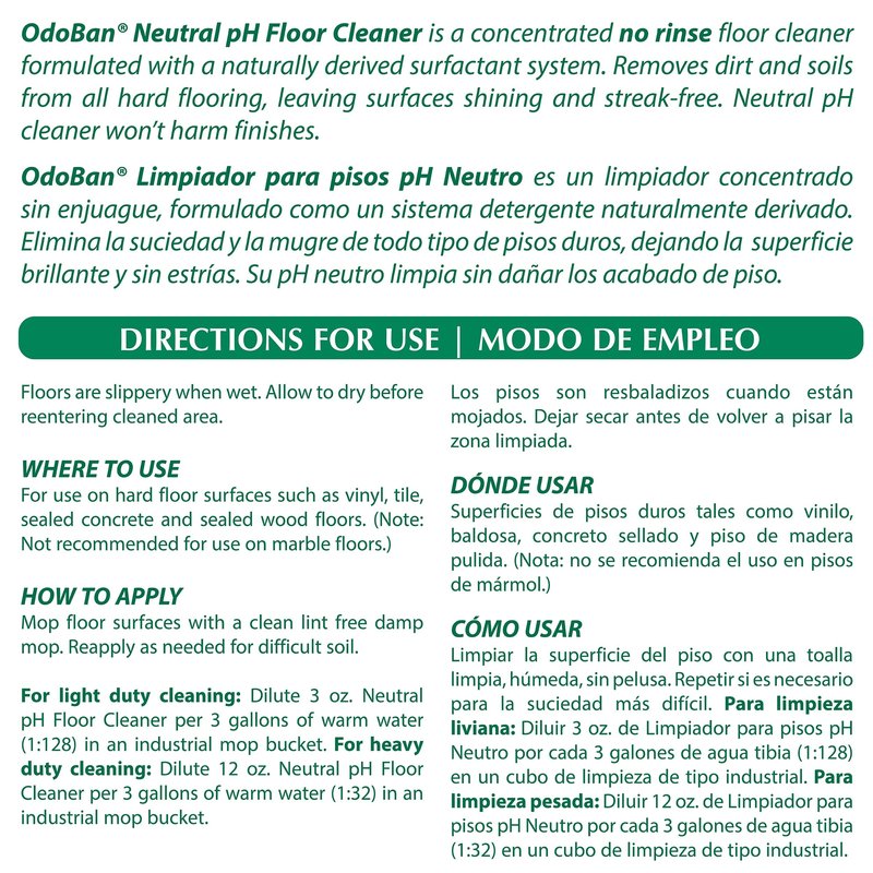 OdoBan Professional Series Neutral pH No Rinse Floor Cleaner Concentrate, Made in the USA, 4 Gallons