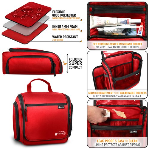 Travel Toiletry Bag for Men and Women - Large Hanging Toiletry Organizer - Waterproof Hygiene Bag with Metal XXL Swivel Hook, with YKK Zippers and 19 Compartments for Toiletries, Makeup, Cosmetics