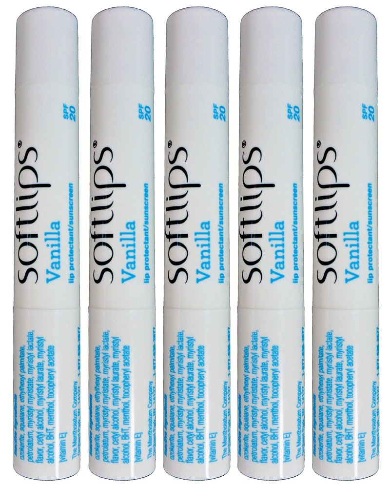 Softlips Lip Balm Protectant SPF 20, Vanilla (Pack of 5)