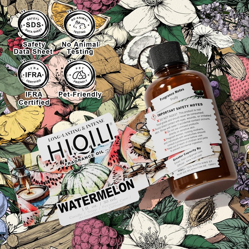 HIQILI Watermelon Fragrance Oil for Candle & Soap Making, DIY Fruity Perfume, Bath Bombs, Long-Lasting Diffuser Oil, Skin Care - 1 Fl Oz