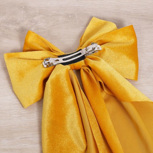 Yellow Velvet Ribbon Hair Bow Clips with Long Tail Large Bowknot French Barrette Ponytail Holder Decor Accessories for Women Girls Fall Winter Early Spring Seasons