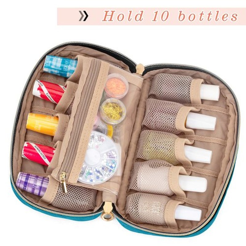 LUXJA Nail Polish Case - Holds 10 Bottles (15ml - 0.5 fl.oz), Nail Polish Organizer with Zipper Pockets (Bag Only), Teal