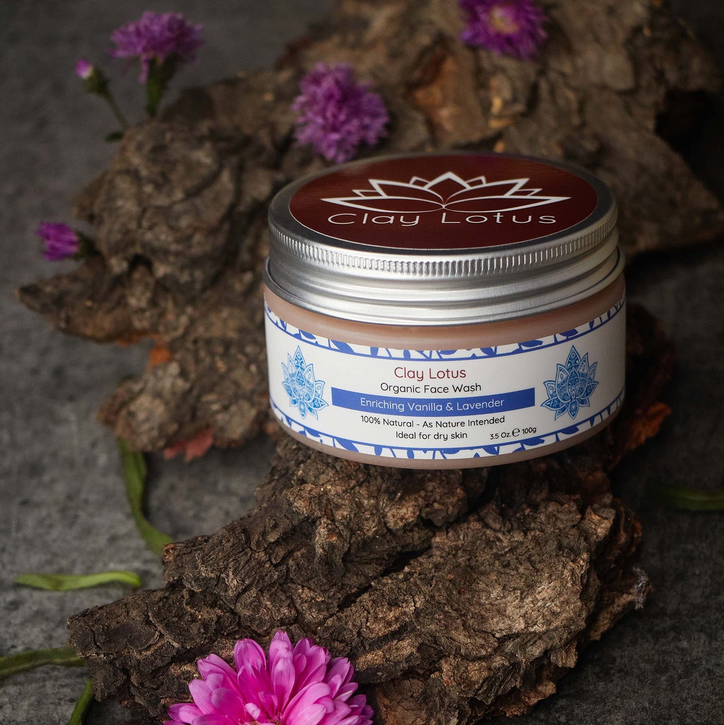 Clay Lotus Organic Face Wash - Hydrating Cleanser for Dry, Mature Skin. Anti-aging, Natural Formula for Reduced Wrinkles and Restored Radiance- Vegan and Moisturizing- For Women & Men
