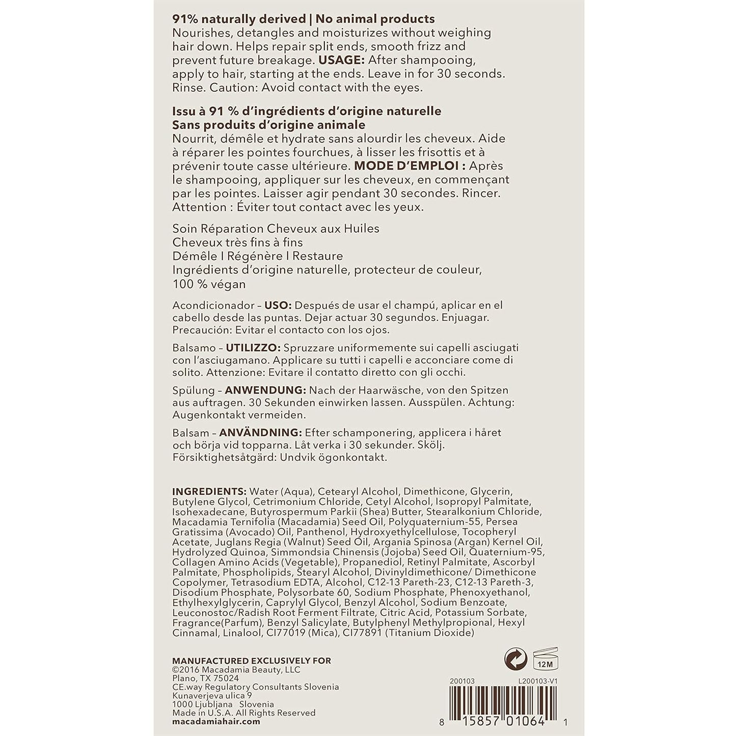 Macadamia Professional Hair Care Sulfate & Paraben Free Natural Organic Cruelty-Free Vegan Hair Products Weightless Repair Hair Conditioner, Green, Conditioner, 33.8 Fl Oz