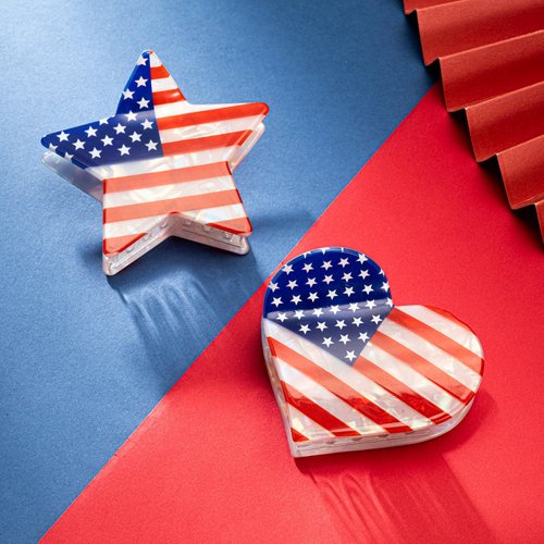 4th of July Hair Clips Claws Acrylic American Flag Star Heart hair claw clips for women 2pcs(star heart)