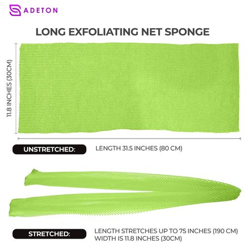 Adeton African Net Sponge, Exfoliating Body Scrubber, Body Exfoliator, Long Net Sponge, 17 Colors, Sapo, Shower Bath Accessories, Back Foot Scalp Scrub, Flat Dead Skin Remover Body Wash (Lemon)