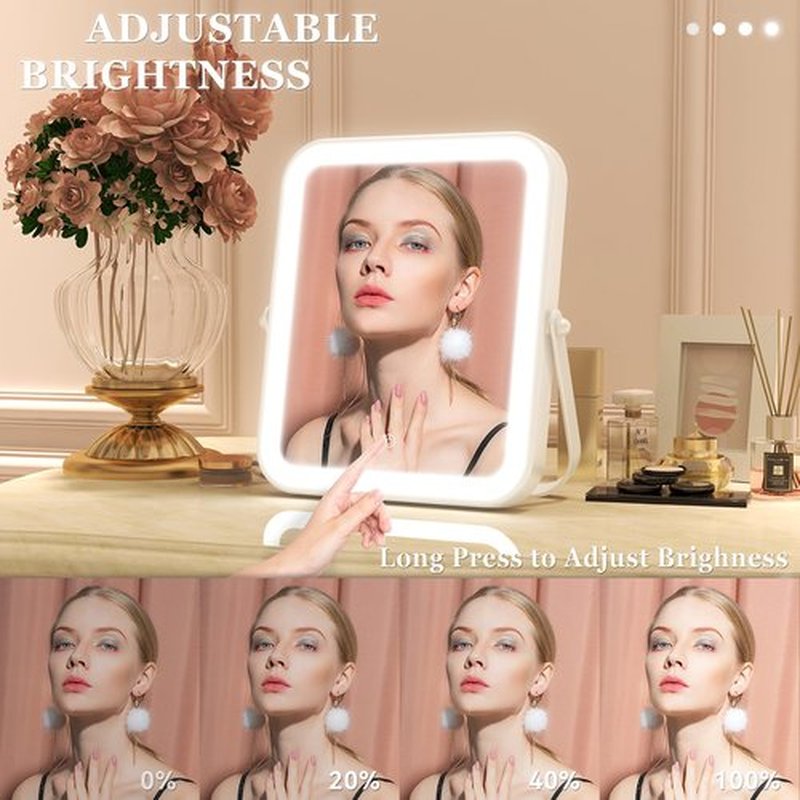 ROLOVE Home Mirror, 10x12 inches Lighted Vanity Makeup Mirror, Dimmable Touch Screen, Tabletop Mount, USB Plug-in, Adjustable, Portable