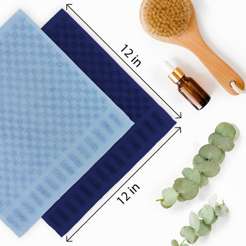 DecorRack 8 Pack 100% Cotton Wash Cloth, Luxurious Soft, 12 x 12 inch Ultra Absorbent Jacquard Towels, Machine Washable Washcloths, Blue Set (8 Pack)