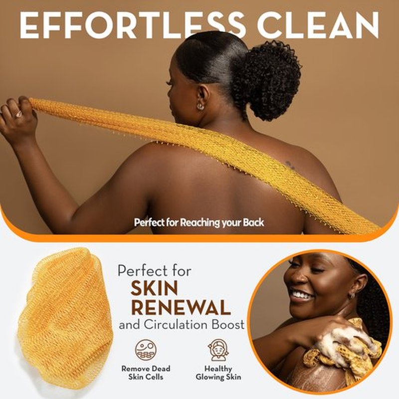 Bellanomi African Exfoliating Net Sponge Authentic Ethically Sourced from Nigeria 45 inch Long (Orange)