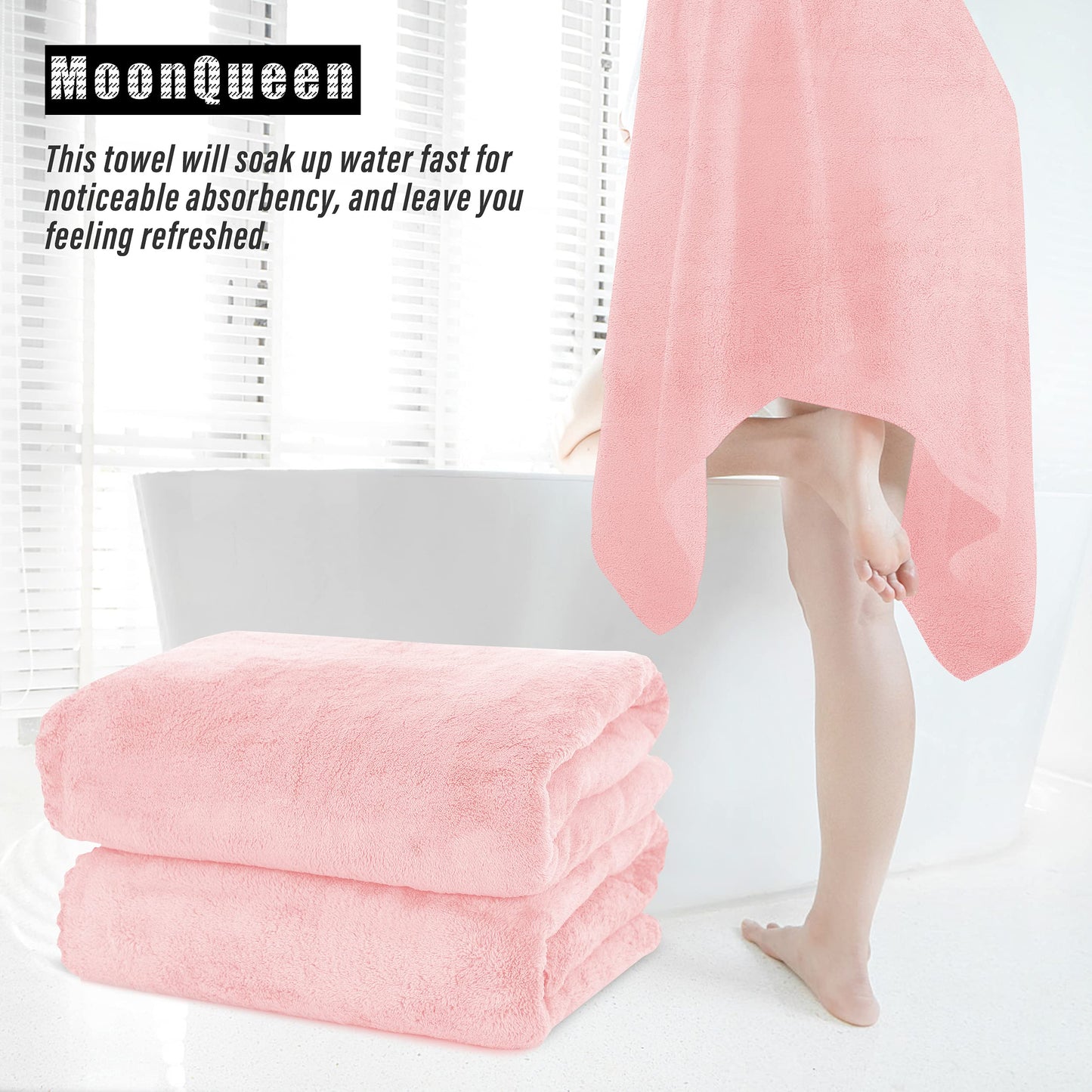MOONQUEEN 2 Pack Premium Bath Towel Set - Quick Drying - Microfiber Coral Velvet Highly Absorbent Towels - Multipurpose Use as Bath Fitness, Bathroom, Shower, Sports, Yoga Towel (Pink)