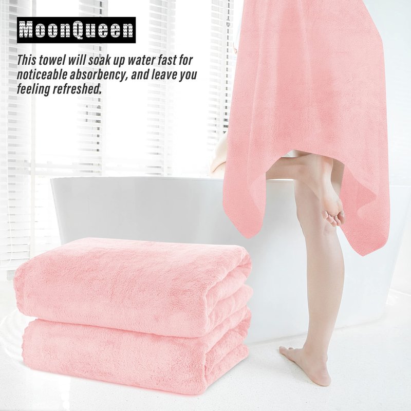 MOONQUEEN 2 Pack Premium Bath Towel Set - Quick Drying - Microfiber Coral Velvet Highly Absorbent Towels - Multipurpose Use as Bath Fitness, Bathroom, Shower, Sports, Yoga Towel (Pink)