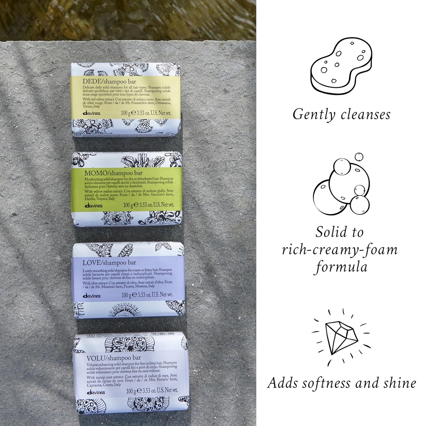 Davines Cleansing Bar, Solid Cleansing Shampoo Bar, Body Wash Bar, Packed in 100% FSC Paper Wrapper, Recyclable, and Aluminium Case Holder