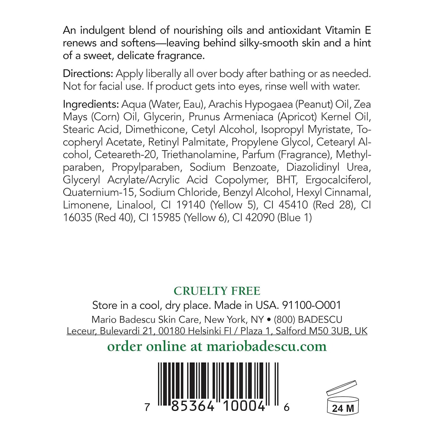 Mario Badescu Body Lotion, Nourishing and Softening Body and Hand Moisturizer For All Skin Types