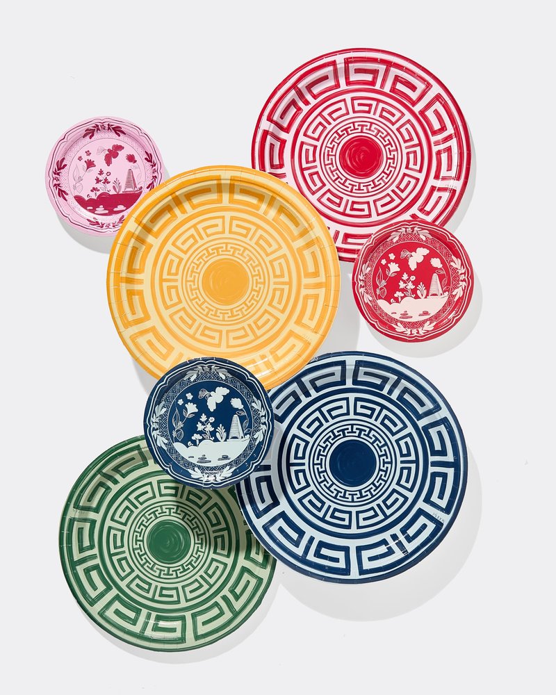 Pavilion Paper Santorini Key Disposable Paper Party Dinner Plates, 10.5 inch, Navy and Sky Design, Set of 8