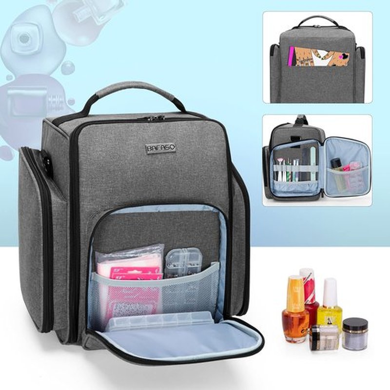 BAFASO Nail Polish Organizer Holds 72 Bottles (15ml - 0.5 fl.oz), Large Nail Polish Case with 3 Removable Pouches and Multiple Storage Sections (Patented Design), Gray