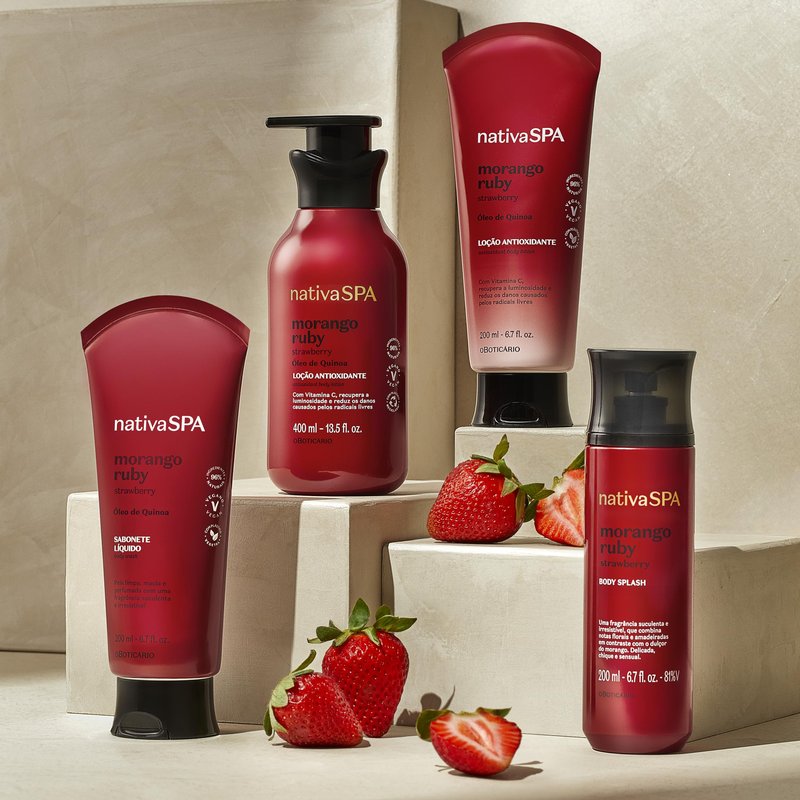 Nativa SPA by O Boticário, Ruby Strawberry Antioxidant Body Lotion, Brightening Vitamin C and Nourishment for Radiant Skin, 13.5 Ounce