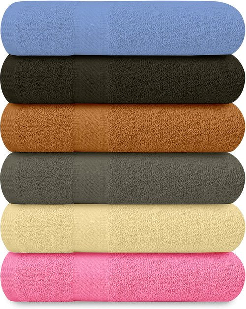 QUBA LINEN 100% Cotton Bath Towels-27x54inch - 6 Pack Shower Towels - Light Weight, Ultra Absorbent Towels for Bathroom (Multi Color)
