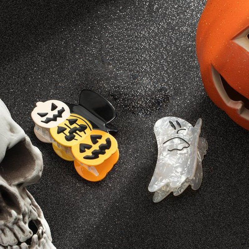 Ghost Hair Clips Pumpkin Hair Claw Set- Halloween Cute Pumpkin Ghost Claw Clips Medium Size Halloween Hair Claw Clips for Thin/Thick Hair, Acrylic Hair Clips for Women Halloween Decor 2Pcs(pumpkin)