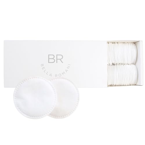 Bella Romani Cotton Rounds Makeup Remover Pads - Pack of 200 - Organic Pads, Lint Free, Eco-Friendly, Compostable, Unique Triple Layers & Ultra Soft - Nail Polish Remover (White, 200)