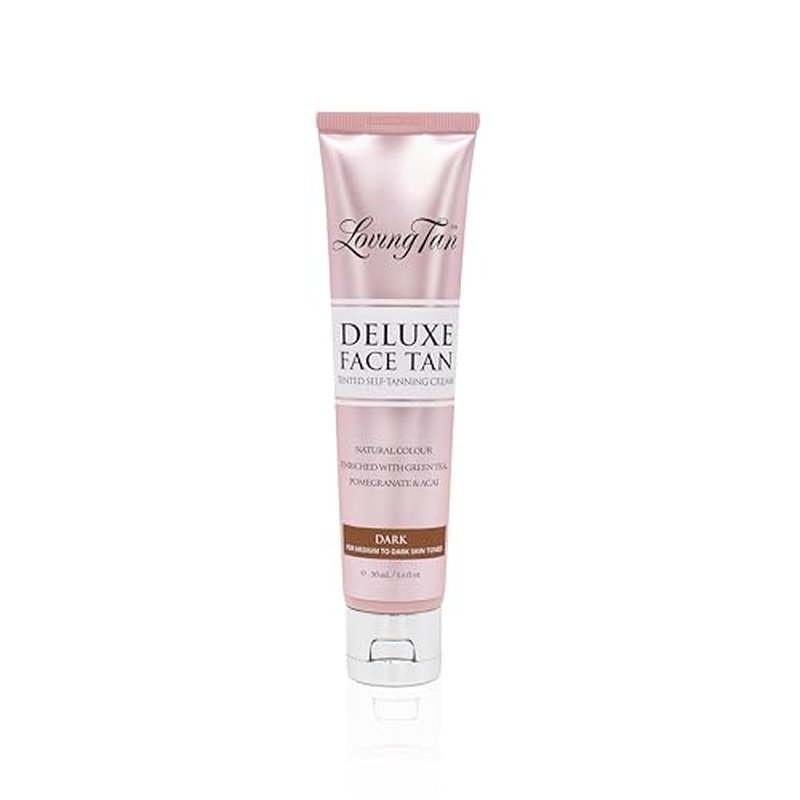 Loving Tan Deluxe Face Tan, Dark - Streak Free, Natural Looking, Professional Strength Sunless Tanner - 10+ Self Tanning Applications per Bottle, Cruelty Free, Naturally Derived DHA - 1.6 Fl Oz