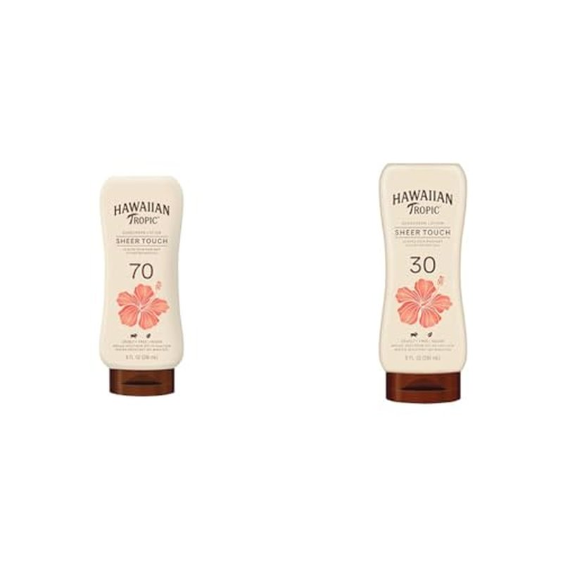 Hawaiian Tropic Sheer Touch Ultra Radiance SPF 70 Sunscreen Lotion, 8oz and Weightless Hydration Face Sunscreen SPF 30, 1.7oz Bundle