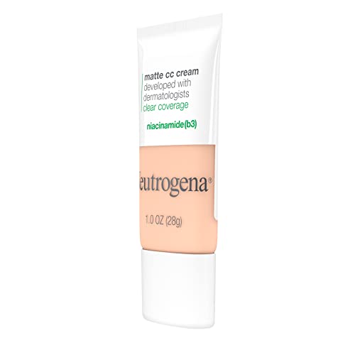 Neutrogena Clear Coverage Flawless Matte CC Cream, Full-Coverage Color Correcting Cream Face Makeup with Niacinamide (b3), Hypoallergenic, Oil Free & Fragrance Free, Shell, 1 oz