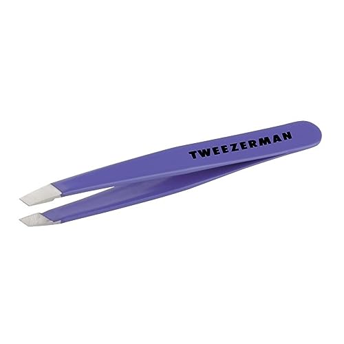 Tweezerman Mini Slant Tweezer - Tweezers for Eyebrows, Travel Tweezers for Eyebrows, Facial Hair, Ingrown Hair (Granite Sky)