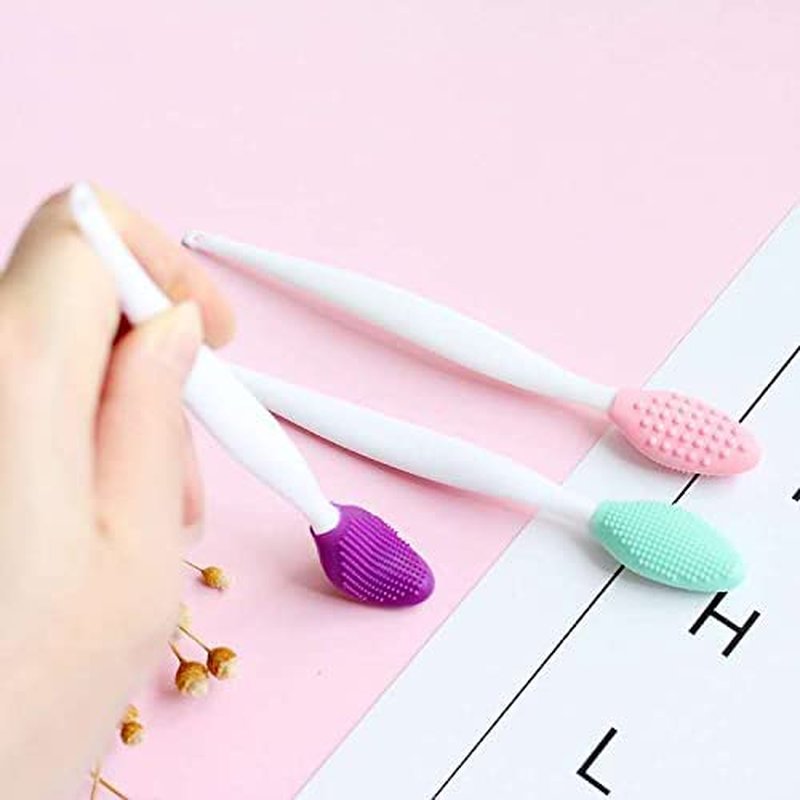 Lip Scrub Brush Lip Brush Tool,Double-Sided Silicone Exfoliating Lip Brush,Gentle Lip Exfoliator Scrubber Brush for Smooth,Soft,Bright,and Healthy Lips(3 PCS) 3 Colors