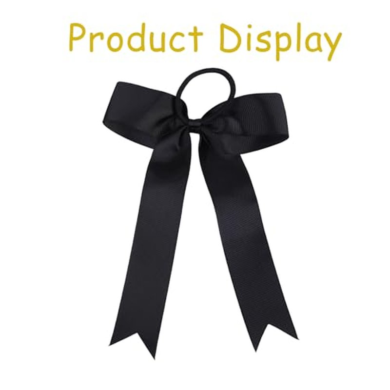 chiduerm 40Pcs Long Tail Skinny Cheer Bows Elastic Bands Handmade Grosgrain Ribbon Bows Collegiate Ponytail Holder for Girls Cheerleaders College Sports (black)