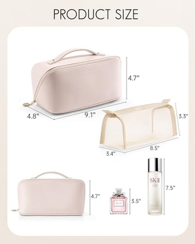 Vlando Travel Makeup Bag,Portable Cosmetic Bag Makeup Case Organizer, Makeup Bag with Adjustable Dividers for Women,Girls,Wedding,Cosmetic Brushes,Toiletry,Gifts,Anniversary-Blue