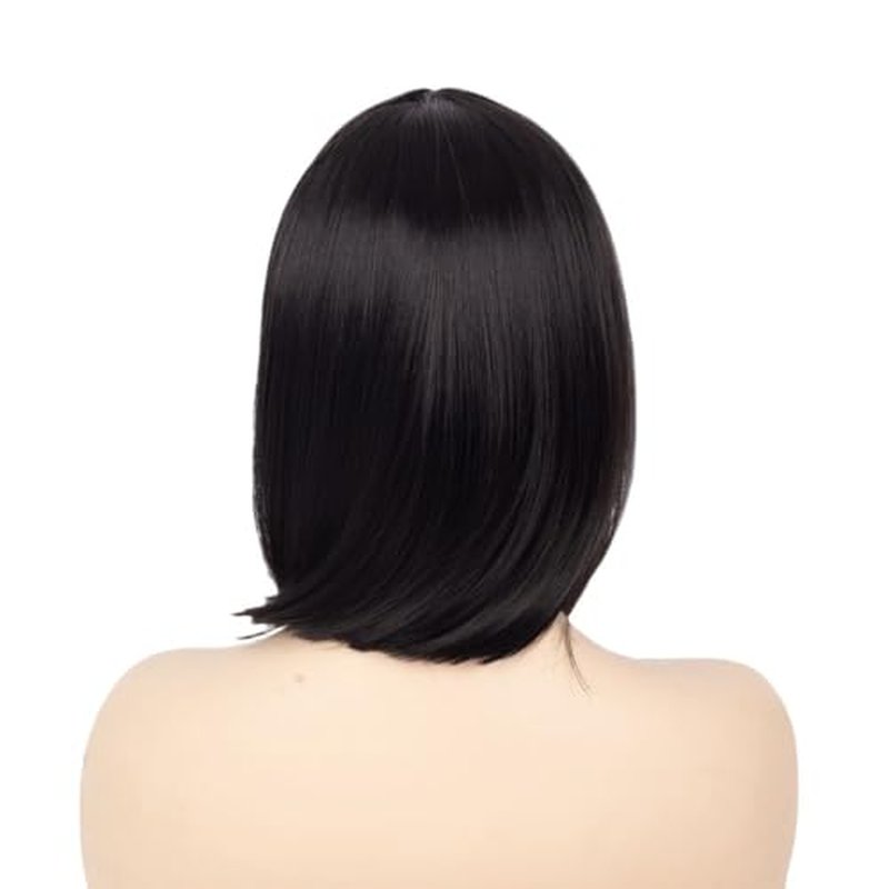 Salaibs Black White Bob Wigs for Women Straight Short Wig with White Highlight Synthetic Middle Part Heat Resistant Hair Wig for Daily Party Use
