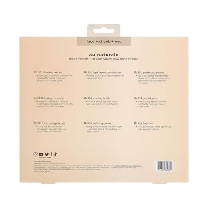 Real Techniques Au Naturale Makeup Brush 9 Piece Set, For Liquid, Cream, & Powder Eyeshadow, Foundation, Blush, Bronzer & Contour, Travel Friendly, Stocking Stuffer, Gift Set, Cruelty-Free