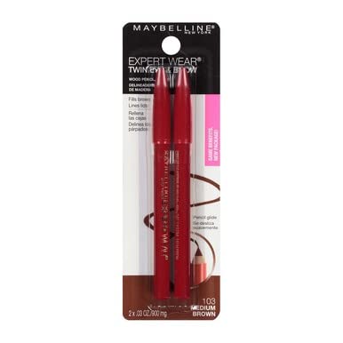 Maybelline Expert Eyes Twin Brow & Eye Pencil, Dark Brown [102], 0.06 oz (Pack of 6)