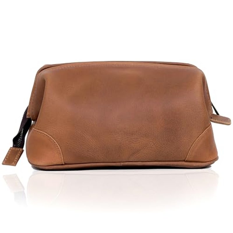 HLC Leather Toiletry Bag for Men - Best Gift for Men - Premium Genuine Leather Dopp Kit Shaving Kit Organizer Travel Kit Pouch Bag for Men - Large Size (Tan)