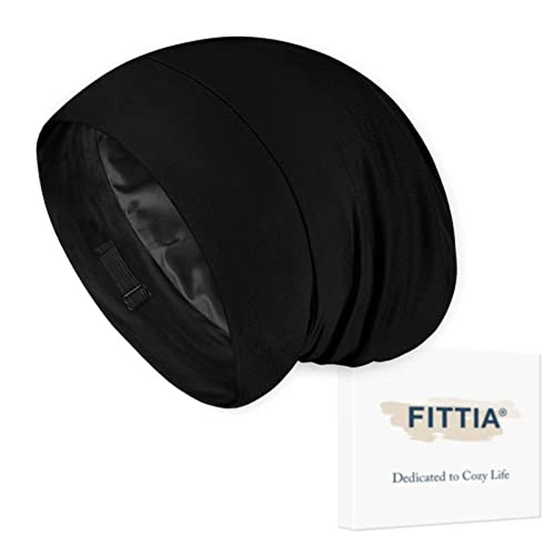 Large Satin Bonnet for Men Sleeping: Loc Cap Dreadlocks for Curly Braids Wave, Silky for Frizzy Hair Smooth, Adjustable No Slip Black