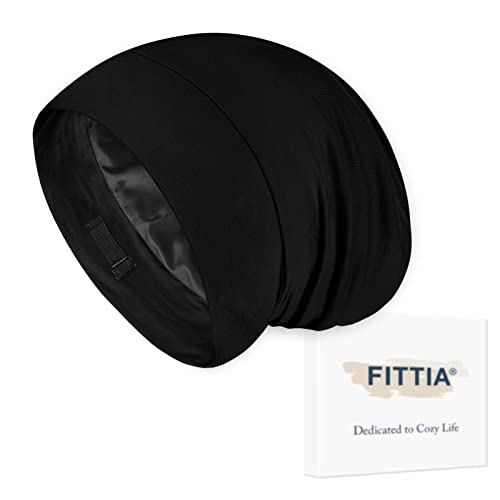 Large Satin Bonnet for Men Sleeping: Loc Cap Dreadlocks for Curly Braids Wave, Silky for Frizzy Hair Smooth, Adjustable No Slip Black