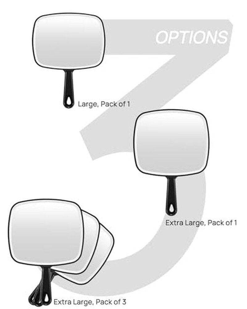 OMIRO Hand Mirror, Extra Large Black Handheld Mirror with Handle,12.4" L x 9" W, Pack of 3
