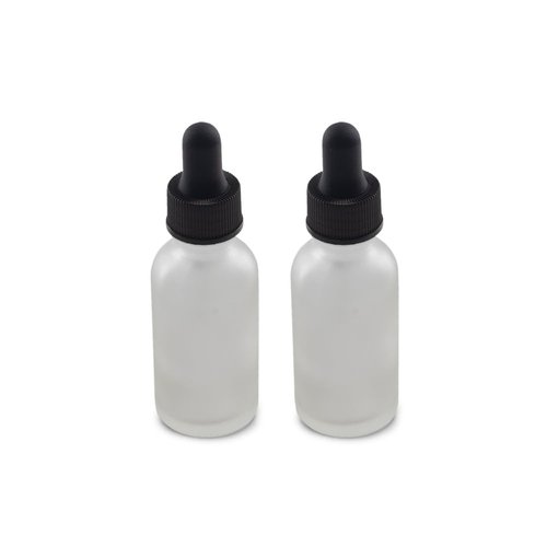 The Bottle Depot - 2 Pack - 1 oz Glass Bottle with Dropper - Clear Frosted - 20-400 Neck Finish - Boston Round Bottles - Leakproof Essential Oils Bottles