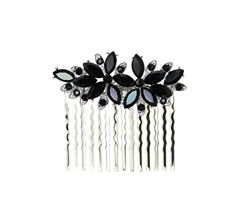 Faship Gorgeous Black Rhinestone Crystal Floral Hair Comb