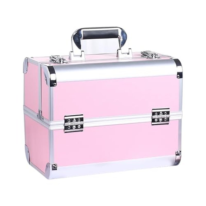 Portable Makeup Case Large Space Portable Multilayer Makeup Case, Novel Design Cosmetic Train Case for Artists, Family and Friends (Pink)